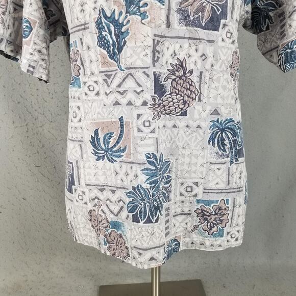 ONO & Company Shirt Mens 2XL Blue Gray Hawaiian Floral Pineapple Aloha Cotton - Picture 3 of 12
